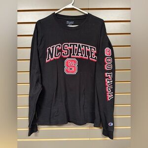 Champion Black Long Sleeve Tee with NC State Graphics, unisex size M